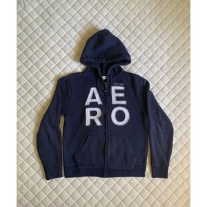 Y2K Aeropostale Spell out Navy Hoodie Sz‎ M Beach Surf Classic Streetwear Grunge